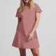 thumbnail image 5 of Vestido Corto de Verano de Moda de Color Sólido Vestido Casual de Cuello en V de Manga Corta, Desgaste Ligero de Poliéster para las Mujeres, Lavado de Manos, 5 of 7