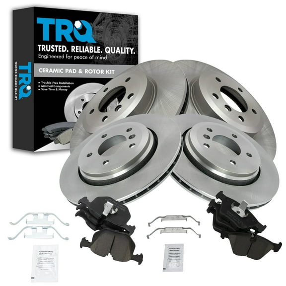 TRQ Front and Rear Brake Pad & Rotor Kit Brake Pads Brake Rotor Ceramic Fits Select 2001-2006 BMW 330Ci 2001-2005 330i 330xi