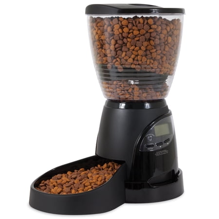 Petmate Aspen Pet Lebistro Programmable Food Dispenser, 30-Cup/10 lb Dry Food Storage, 16.88 " x 9.8" x 14.3", Black