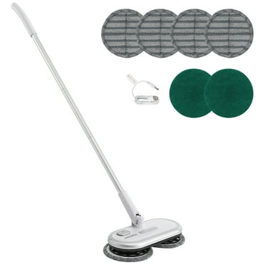 KFFKFF Wireless Electric Sweeper, Battery Life of 70 minutes, Rotating Mop with Two Mop Heads, Includes 4 Microfiber Cloths & 2 Scrubbing Pads, Suitable for Wood Flooring/Tile Floor Maintenance