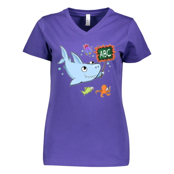 Inktastic Teacher Shark with School of Fish Women's V-Neck T-Shirt