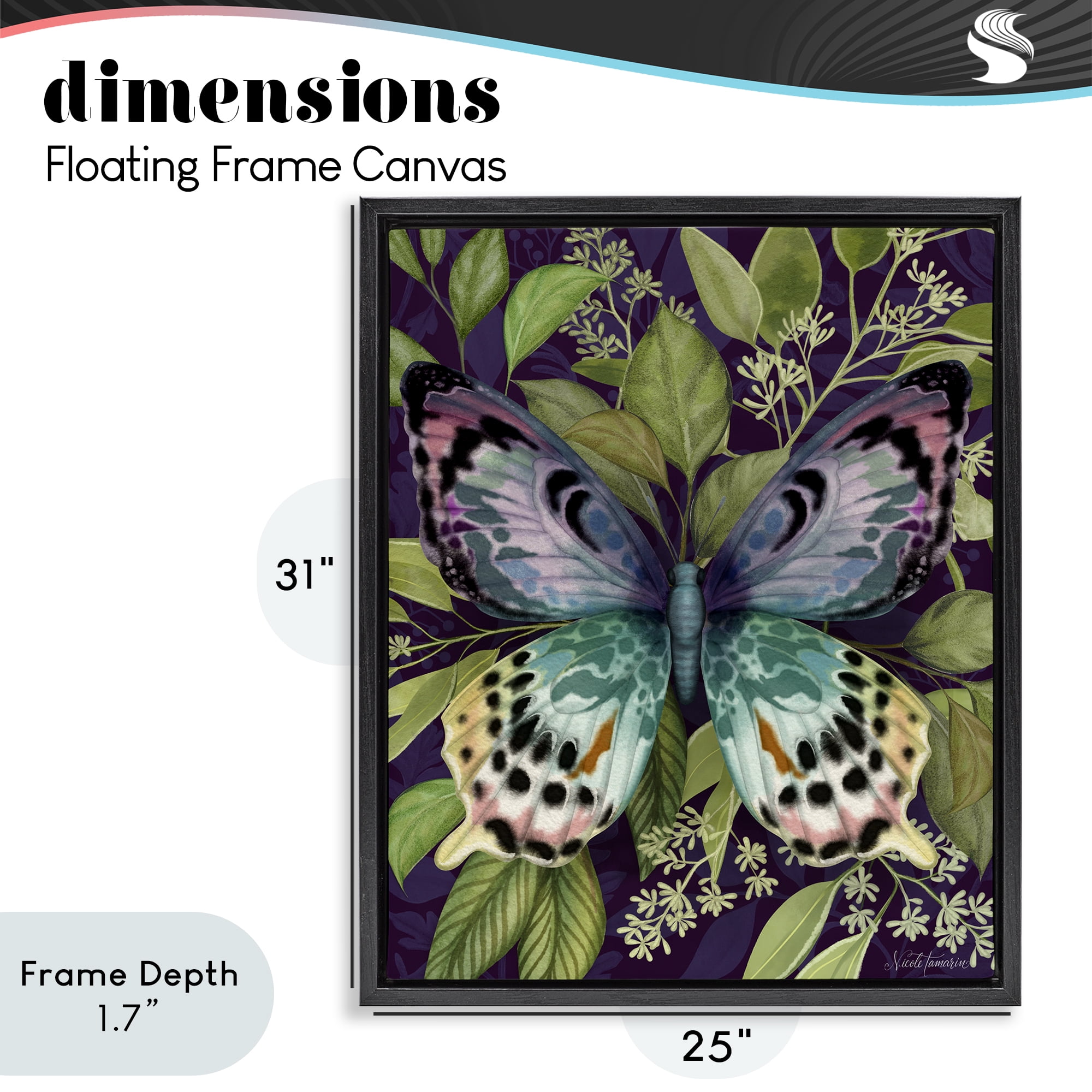 Stupell Industries Midnight Garden Butterfly Black Framed Floater Canvas Wall Art, design by Nicole Tamarin
