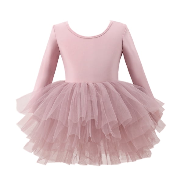 Girls Dance Dress Performance Tutu Skirt Long Sleeve Round Neck Chiffon Ballet Outfit For Ages 3 10 Spring Summer Recital Costume Girls Dresses Hot Pink S/5 Y—6 Y