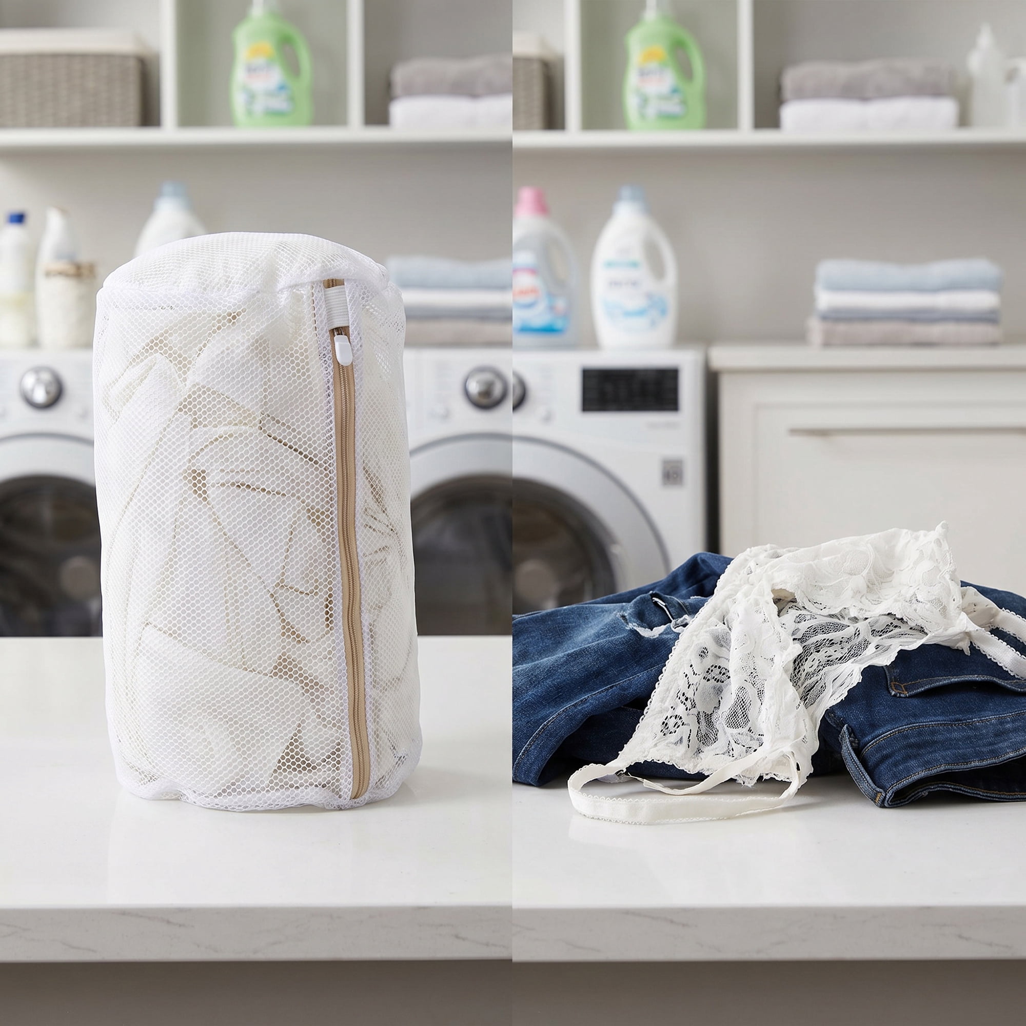 Unique Bargains 4Pcs Durable Mesh Laundry Bags with Zipper Closure White C