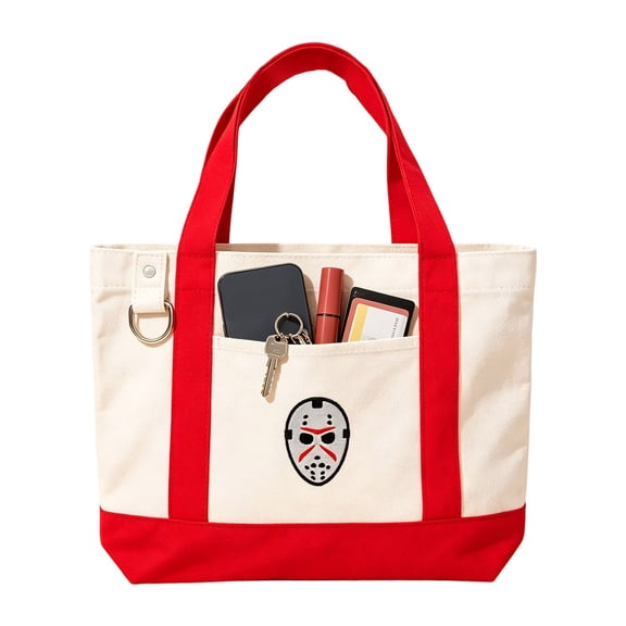Halloween Mask Design Canvas Tote Bag, Reusable Shoulder Handbag for Parties, Shopping, Travel and Daily Use