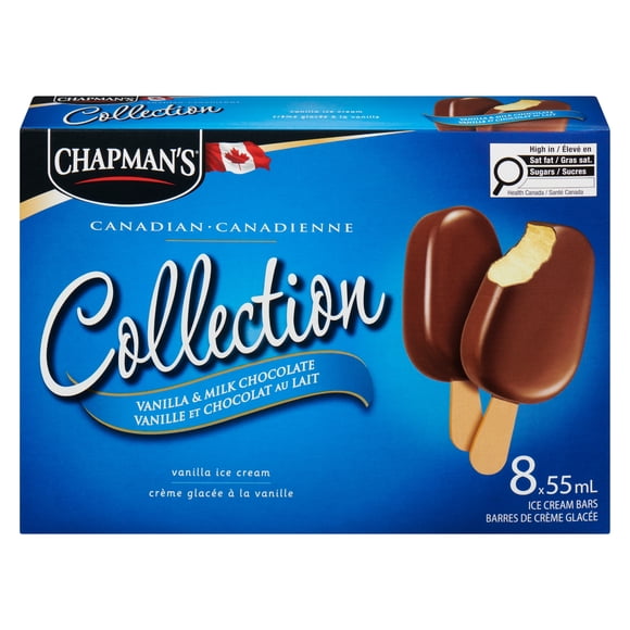 Chapman's Canadian Collection Vanilla & Milk Chocolate Ice Cream Bars in a Carton, 8 x 55mL