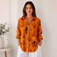 thumbnail image 5 of Nyfairy Plus Size Women's Halloween Print Long Sleeve Button Down Casual Shirt, 5 of 5