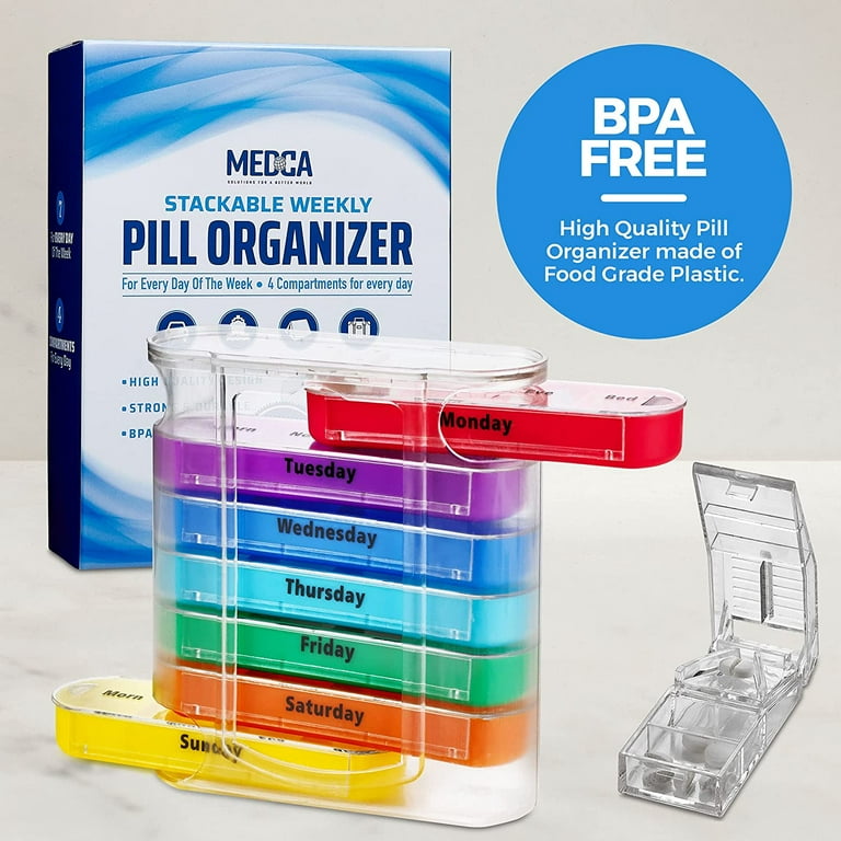 MEDca Weekly Pill Organizer, Four Times-a-Day, 1 Dispenser with Stackable  AM/PM Compartments