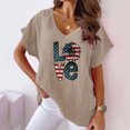 thumbnail image 2 of Midsumdr Womens Tops V-neck Love Print T-shirt Independence Day Fashion Comfortable Short Sleeve Blouse Tops, 2 of 6