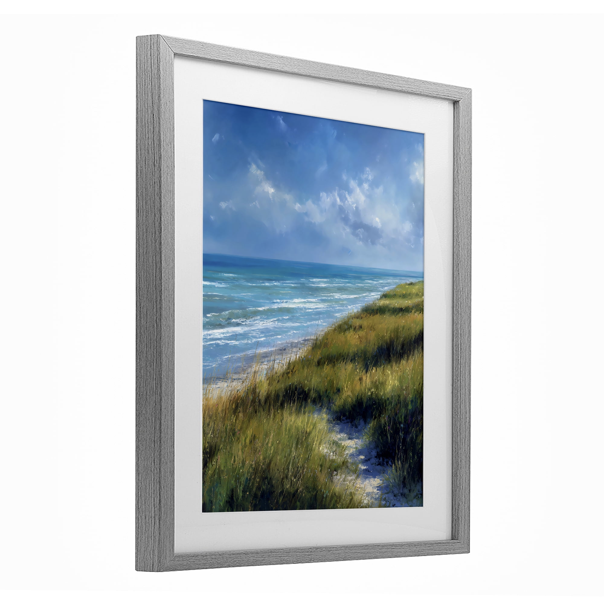 Stupell Industries Coastal Grass & Rolling Waves Gray Framed Print Under Glass, design by Franklyn Gregory