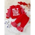 thumbnail image 2 of Bagilaanoe 3pcs Newborn Baby Girl Valentine's Day Clothes Heart Letter Print Long Sleeve Romper Tops + Trousers + Headband 3M 6M 9M 12M 18M 24M Infant Casual Pants Set, 2 of 9