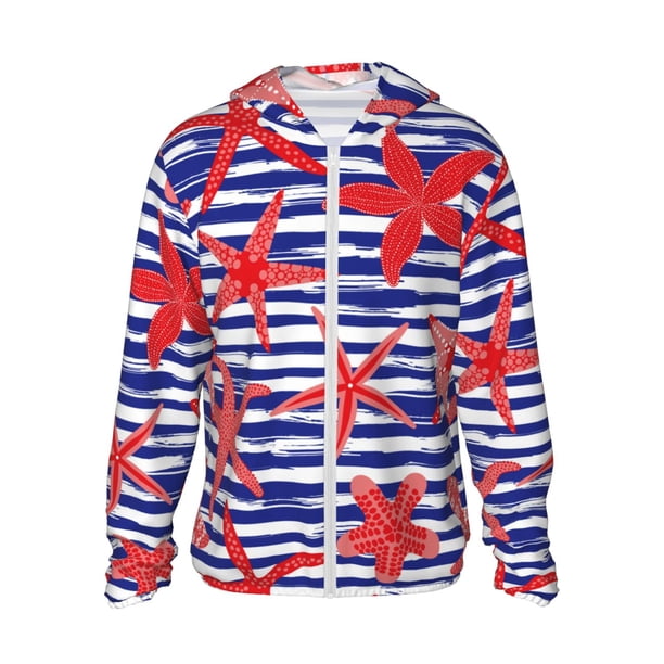 Balery Sea Stars Sudadera ligera de manga larga con capucha y protección solar UPF 50+ para hombre y mujer, ideal para pesca y running-Small