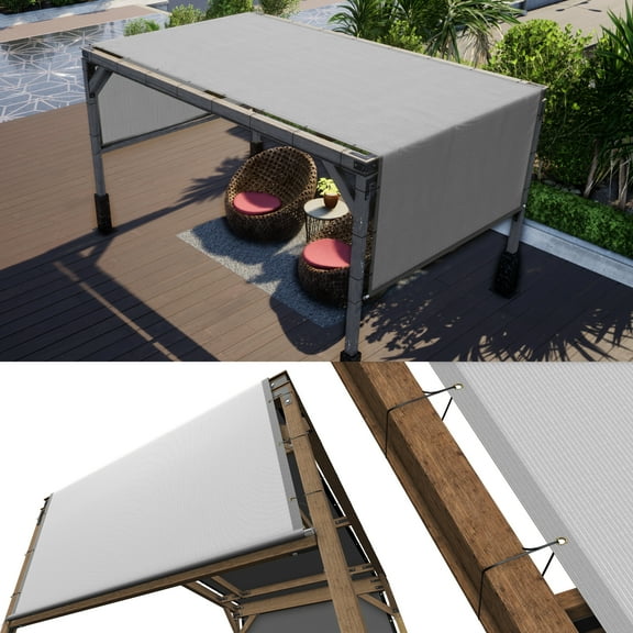 ColourTree 10' W x 10' L Grey Pergola Sun Shade Canopy Replacement Cover, Commercial Grade 260 GSM Cloth for Outdoor Patio, Includes Stainless Steel Weighted Rods (We Make Custom Size)