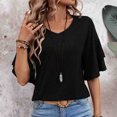 thumbnail image 4 of ZyeKqe Womens Summer Tops Casual V-Neck Petal Layered Sleeve Tunics Loose Fitted Lightweight Tshirts, 4 of 5