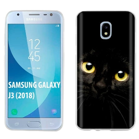 [SkinGuardz] Samsung Galaxy J3 2018/Amp Prime 3/Express Prime 3/Achieve/Star/J338 [Clear] Slim Case [Black Cat