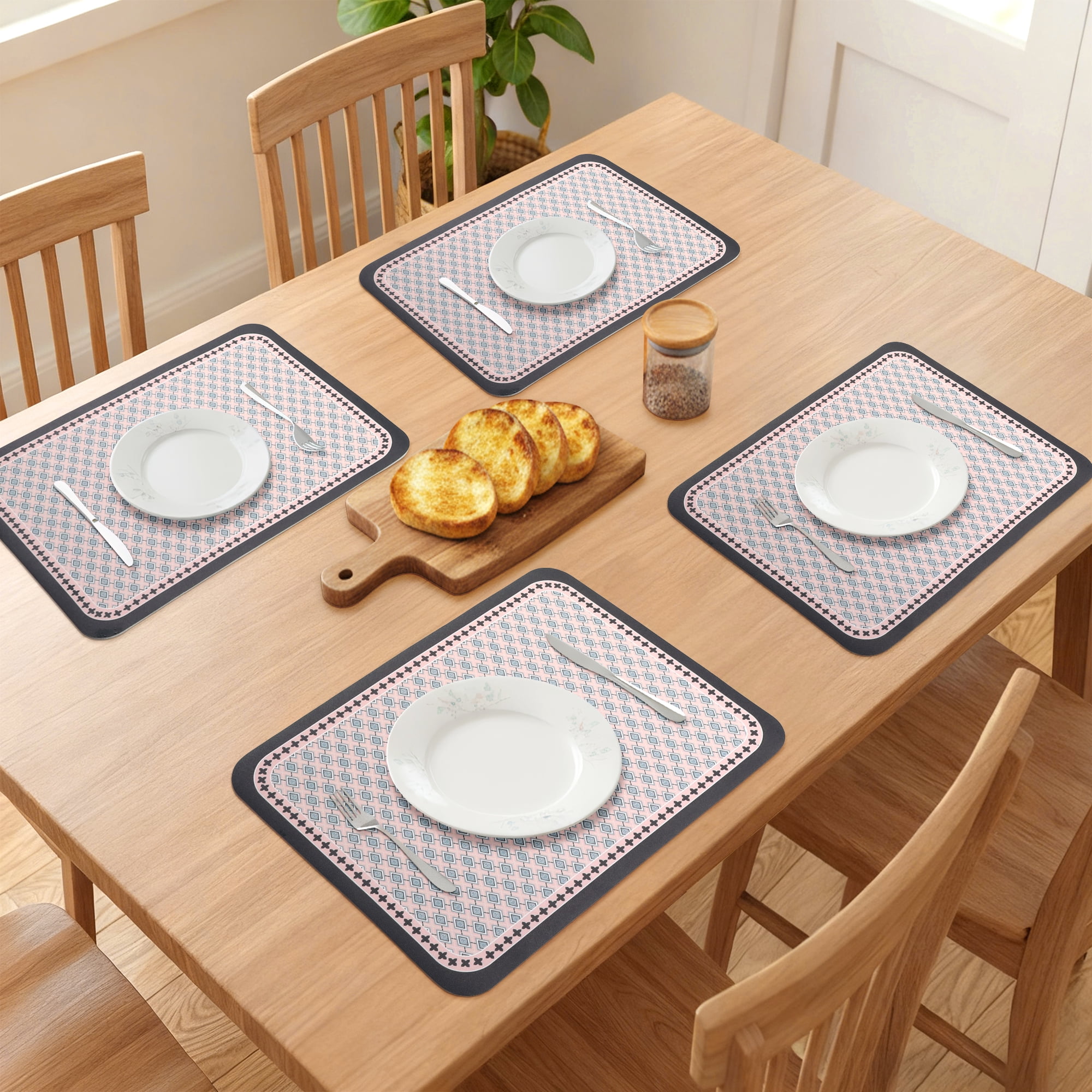 Unique Bargains Placemats Set of 6 Leather Placemats for Kitchen Dining Table Black
