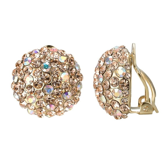 Yoursfs Round Clip on Earrings for Women Gold Plated Austrain Crystal Earrings