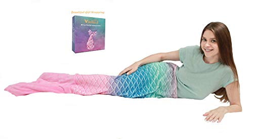 Viviland Kids Mermaid Tail Blanket for Girls Toddlers Teens,All Seasons Super Comfty Flannel Fleece Mermaid Sleeping Bag,Rainbow Mermaid Blanket,Best Gifts for Girls,17×39 