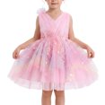 thumbnail image 6 of IBTOM CASTLE Toddler Girls Butterfly Birthday Dress Ruffle Tulle Flower Girl Wedding Pageant Formal Party Dress Floral Shiny Butterfly for Photo Shoot 5-6 Years Rainbow Pink, 6 of 7