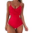 thumbnail image 3 of KaLI_store Swimsuit Women Women Plus Size One Piece Swimsuit One Shoulder Bathing Suits Tie Front Cutout Swimwear Red,XXL, 3 of 5
