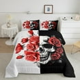 thumbnail image 2 of Manfei Gothic Skull Bedding Comforter Set,Romantic Rose Flowers Twin Comforter Sets,Red White Black Bedding Set For Girls Boys,Ultra Soft Home Decor Reversible,2pcs, 2 of 8
