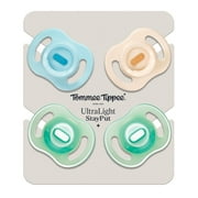 Tommee Tippee Ultra-light Day and Night Pacifiers, 0-6m, 4 Count, One-Piece Silicone Design