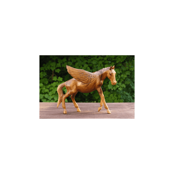 G6 Collection Wooden Hand Carved Horse Pegasus Art Figurine Statue Sculpture Handcrafted Handmade Decorative Home Decor Accent Decoration
