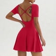 thumbnail image 4 of Conairie Tennis Dress for Womens Square Neck Athletic Jumpsuit Mini Dress Built in Shorts Sleeveless Backless Rompers Workout Summer Dress with Pockets Red S, 4 of 7