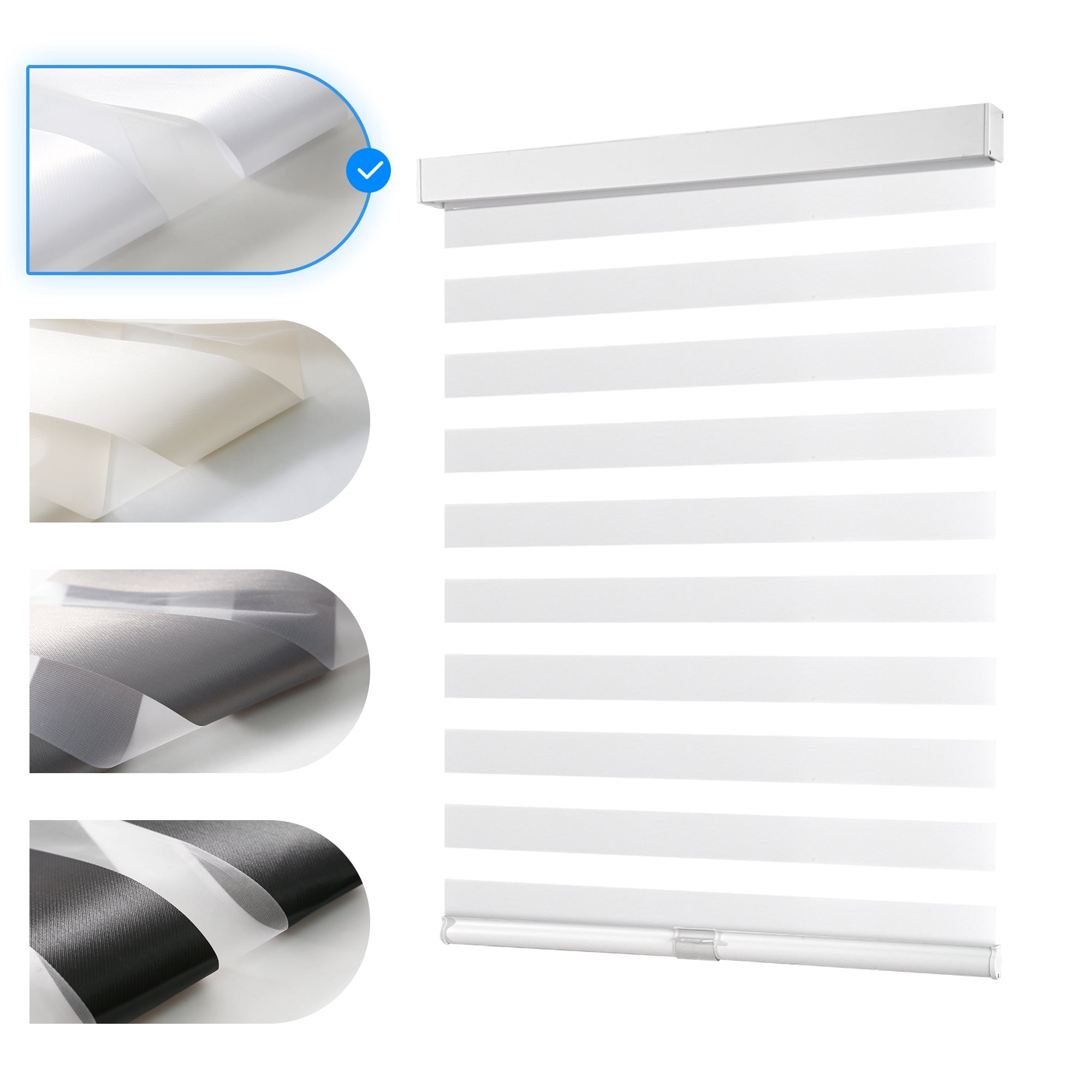AOSKY Cordless Zebra Blinds for Windows, Day and Night Pull Down Roller Shades, Easy Install Dual Layer Light Filtering, 35"W x 72"H, White
