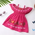 thumbnail image 2 of IBTOM CASTLE Mexican Dress for Girls Toddler Baby Cinco de Mayo Fiesta Mexican Off Shoulder Floral Embroidered Drape Casual Dress 6-9 Months Hot Pink, 2 of 8