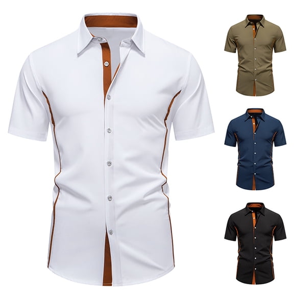 Guluxicc Men's Cotton Tops Button Down Short Sleeve Shirts Classic Business Casual Tops