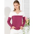 thumbnail image 2 of Camiseta De Manga Larga Con Cuello En V Y Henley Dividida Para Mujer Fucsia M, 2 of 6