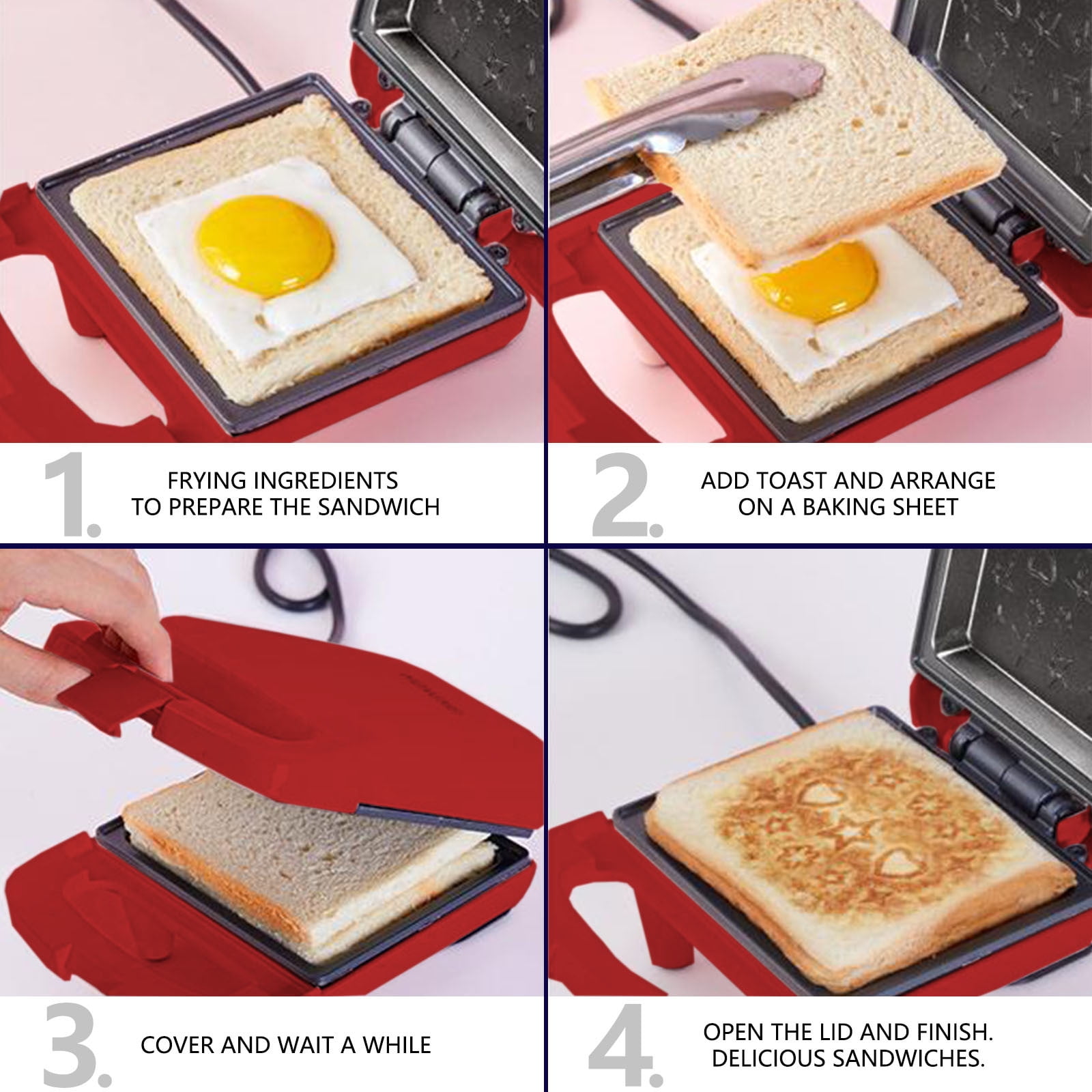 CASAFUN Bread Maker - Toaster - Double Sided Heating Mini Breakfast Machine - Home Multifunctional Breakfast Machine -Double-Sided Heating Sandwich Maker