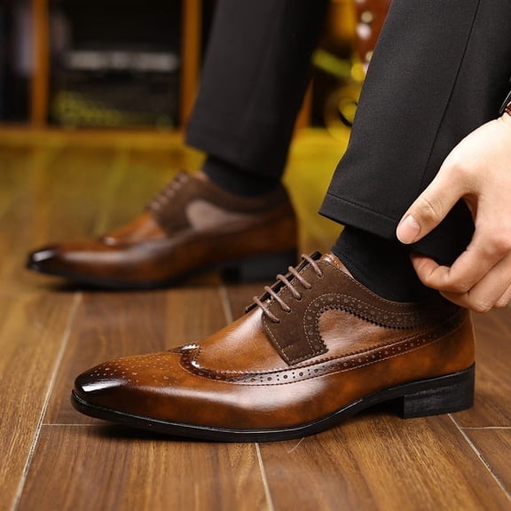 Men's Two-Tone Brown Leather Wingtip Brogue Oxford Dress Shoes