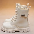 thumbnail image 6 of Kids Mid Calf Combat Boots Lace Up Side Zipper Waterproof Boots Slip-Resistant & Durable Stylish Shoes for Toddler/Little Kid/Big Kid Beige 34, 6 of 6