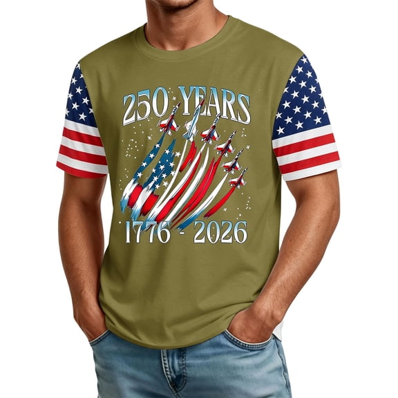 Fabrcox 1776-2026 250 Anniversary USA Shirts Flag Print Short Sleeve 4th of July T-Shirts for Men Independence Day Men's Patriotic T-Shirts Green S