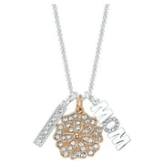 Women's 14Kt Gold Flash Plated Genuine Crystal "Mom" Flower Pendant Necklace