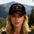 thumbnail image 6 of 250th Anniversary Army Hat, Embroidered Baseball Cap Tribute Washed Denim Hat Color Black Size One Size, 6 of 7