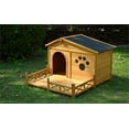 thumbnail image 5 of 48" Wooden Dog House Outdoor with Porch, Dog Kennel with Water-Resistant Asphalt Roof and Fencing, Indoor & Outdoor Dog Crate with Paw Print, Medium, Nature, 5 of 9