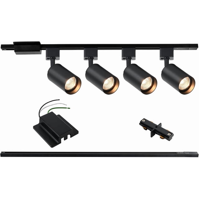 4-Light LED Track Lighting Kit with 3.3FT H Track Lighting Rails & Floating Canopy Connector, GU10 Track Light Kit, Modern Kitchen Track Lighting Fixtures Ceiling Spot Light, Black (No Bulbs)