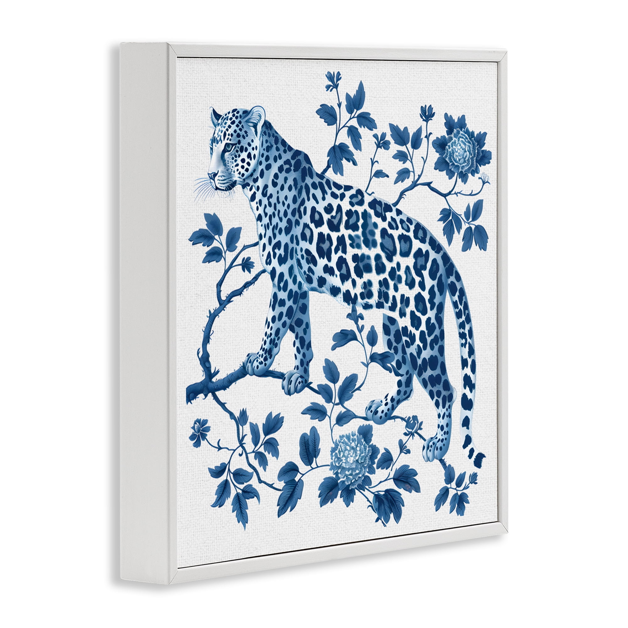Traditional Ornate Floral Leopard White Framed Giclee Art, design by Lettered and Lined