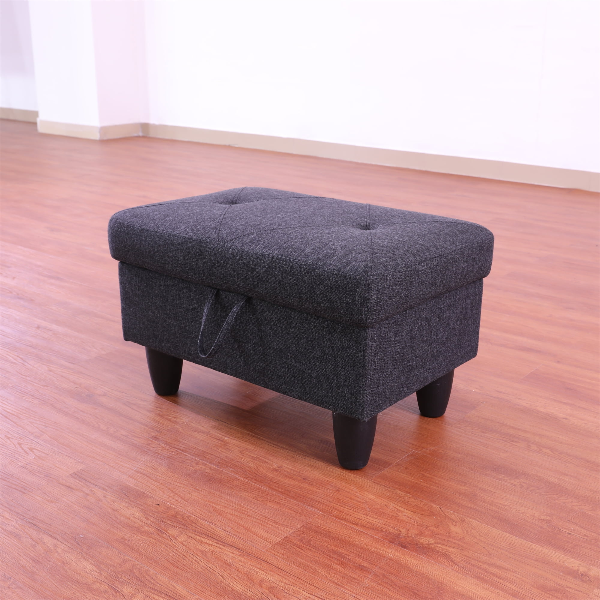 Aukfa 29" Storage Ottoman Bench for Sectional Sofa Set, Lift Top, Linen, Black Grey
