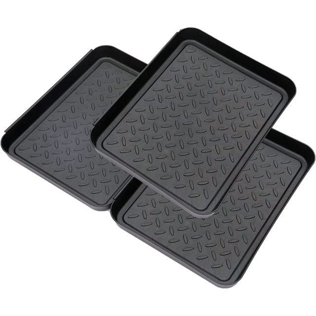 Bandeja para botas, paquete de 3, bandeja para zapatos para entrada interior (13,8 x 10,8 x 1,2 pulgadas), bandeja de plástico de goma para proteger el piso, bandeja para zapatos mojados con lluvia y