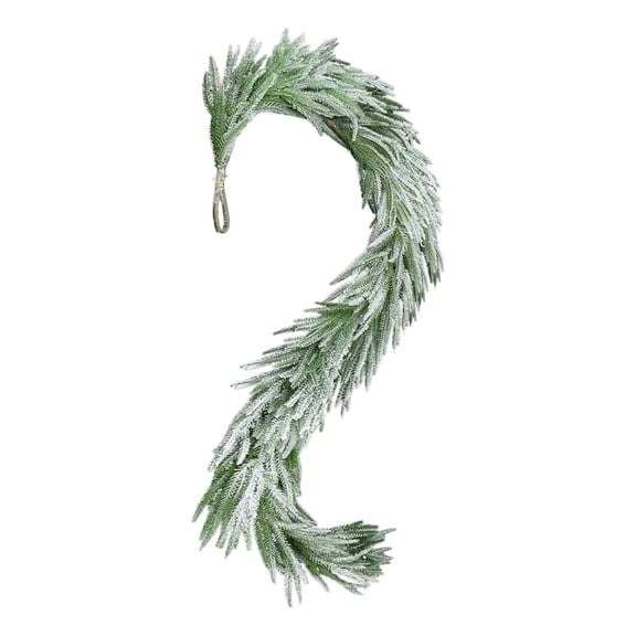FEISHENTT Snow Flocked Norfolk Pine Garlands, 6 FT Real Touch Winter Pine Garland, Green Artificial Greenery Garland for Table