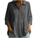 thumbnail image 1 of Neewe Womens Lapel 3/4 Sleeve Button Down Shirts Cotton Linen Tops Plain V Neck Casual Loose Fit Blouses, 1 of 5