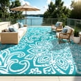 thumbnail image 4 of MJIAexp 6'x9' Blue Outdoor Rug Patio Rug Waterproof RV Outdoor Rug Camping Rugs Reversible Plastic Straw Rug Large Outdoor Mat for Camping, Balcony Apartment, Patio, Porch, Picnic, Beach, 4 of 8