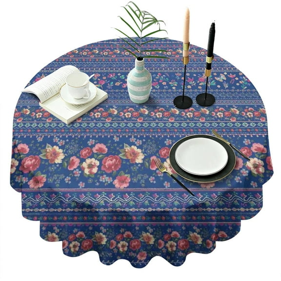Pioneer Flower Round Tablecloth 60" X 60",Wrinkle Wipeable Table Cloth for Kitchen Dining Room Picnic Patio Party