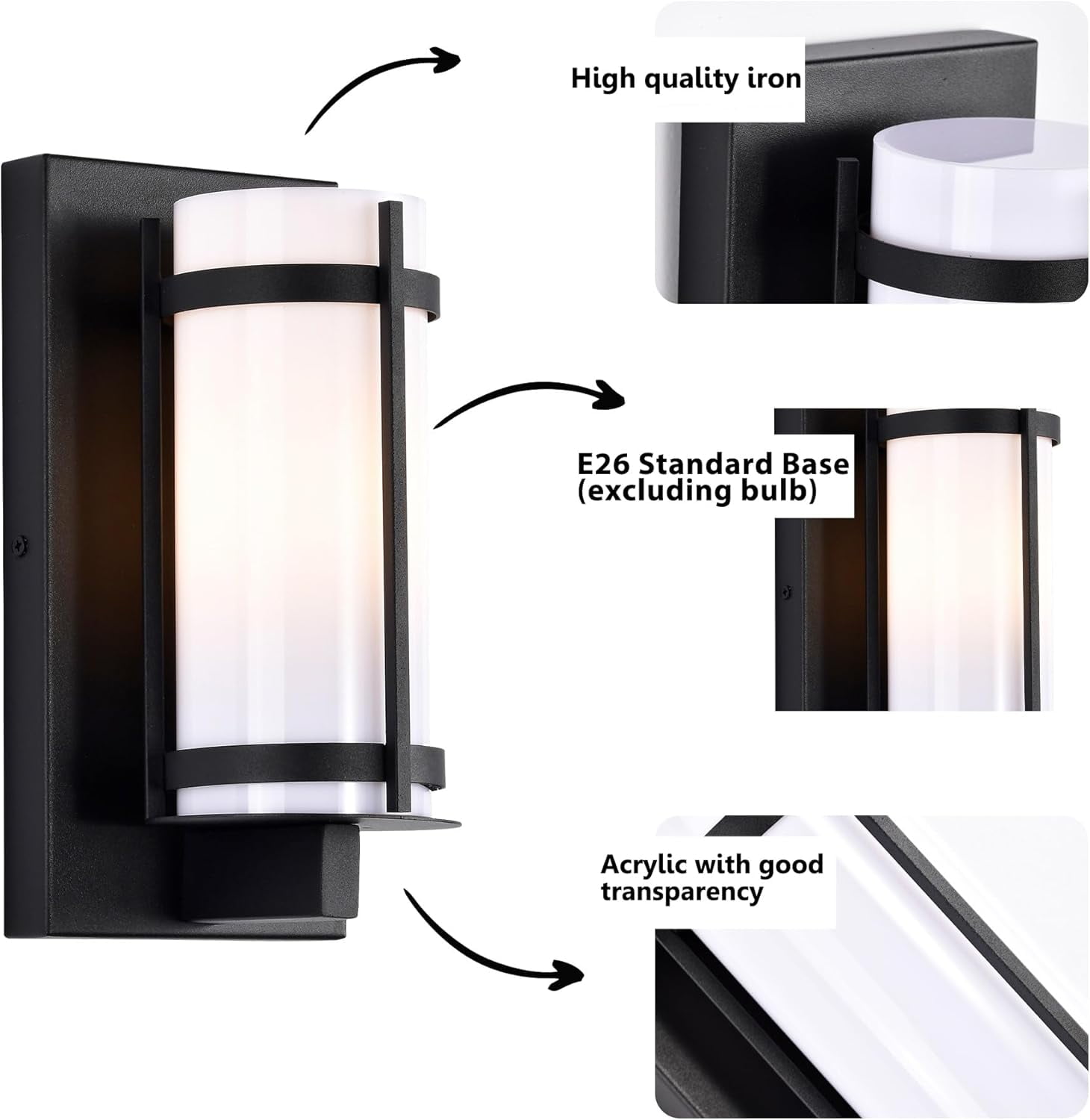ASHOP Modern Outdoor Wall Light Fixtures with Acrylic Shade for Exterior House Garage Patio
