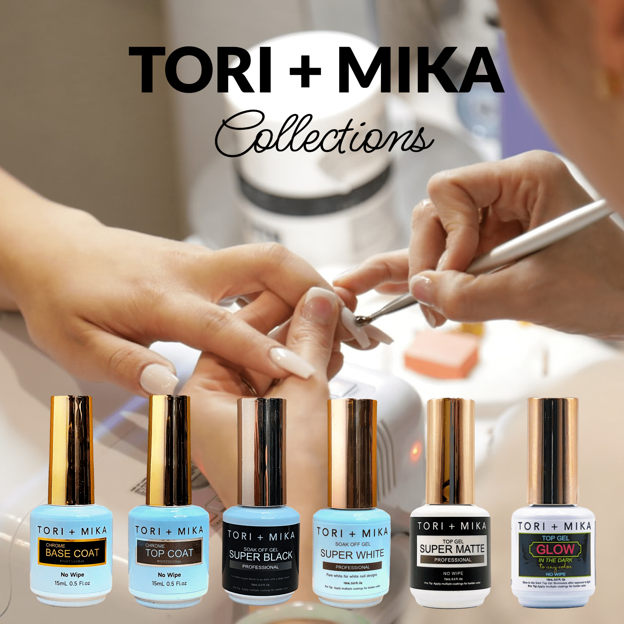 Tori + Mika Chrome Top Coat Gel Nail Polish Soak Off No Wipe 0.5oz Nail Polish LED/UV Lamp Cure Great work on Natural and Fake Acrylic Nails Fun Home Salon Professional Nail Art DIY Haloween