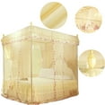 thumbnail image 5 of LYUMO Luxury Princess Mosquito Netting, 3 Side Openings Post Bed Curtain Canopy Netting Mosquito Net Bedding Pink/Yellow, 5 of 10